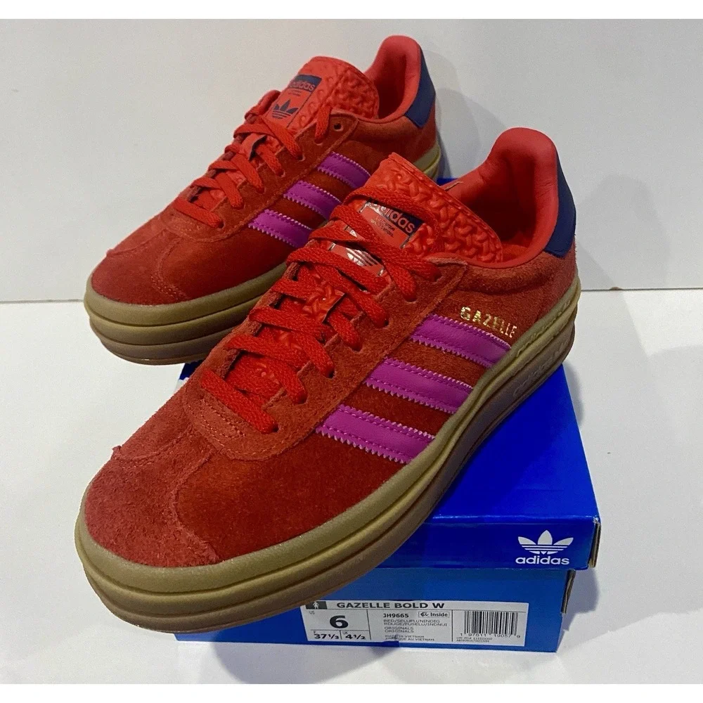 NEW Adidas Gazelle Bold Platform Red Lucid Fuchsia JH9665 Womens Size 6 Sneakers - Picture 3 of 5